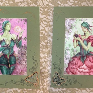 Embellished Mat Rose Fae Seelie and Unseelie Set Fairy Fantasy Floral Art Prints image 1