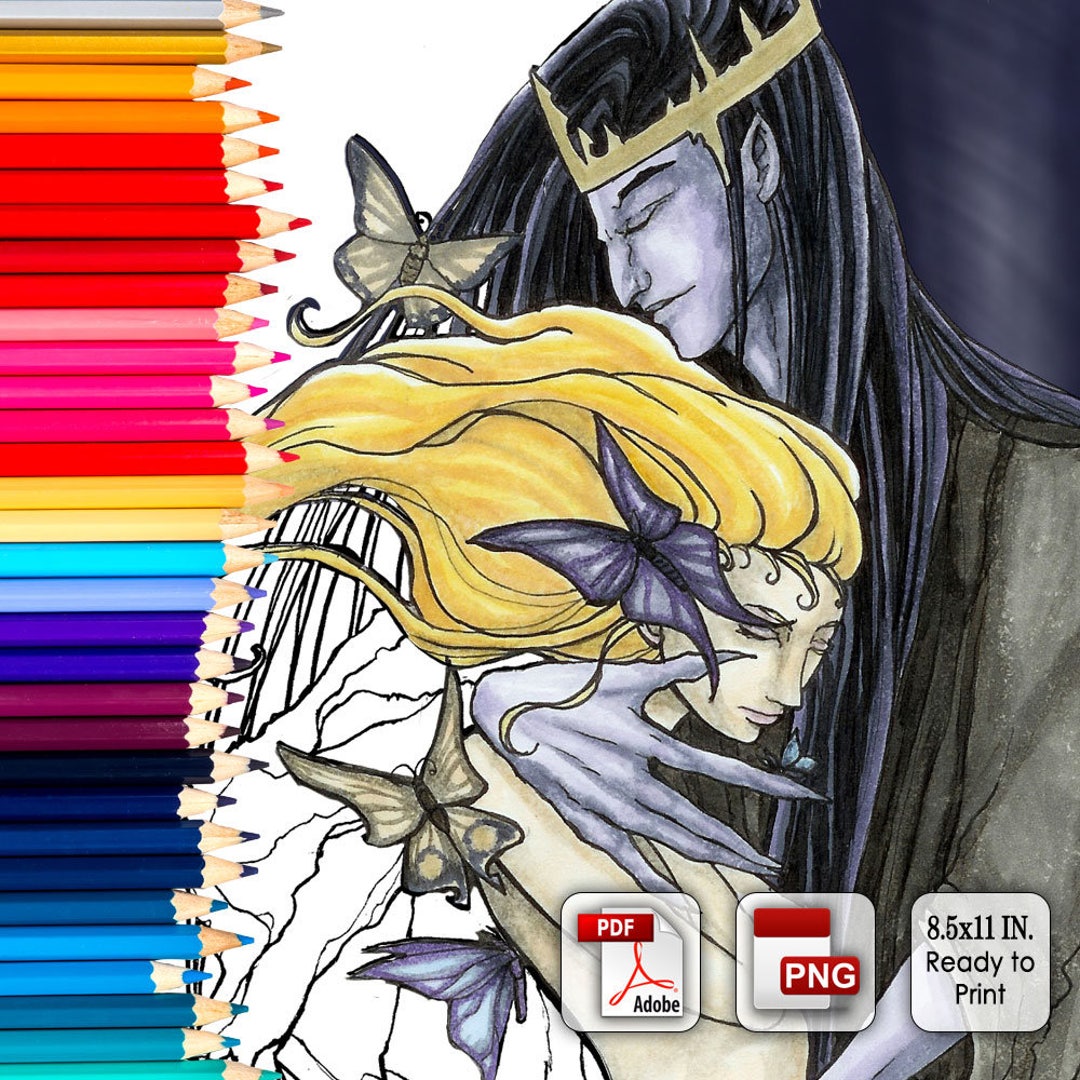 Printable Coloring Book Page for Adults - Persephone and Hades With ...