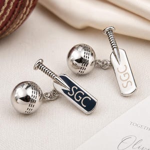 Personalised Cricket Cufflinks - Custom Cricket Gifts for Men- Cricket Cufflinks with Chains