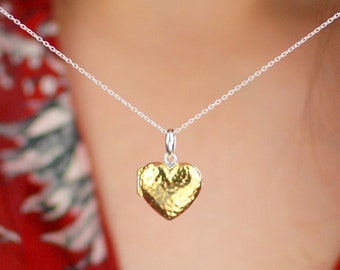 Personalised Gold Hammered Heart Locket, Hammered Locket, Contemporary Silver Locket, Gold Heart locket, Keepsake Necklace, Love Locket