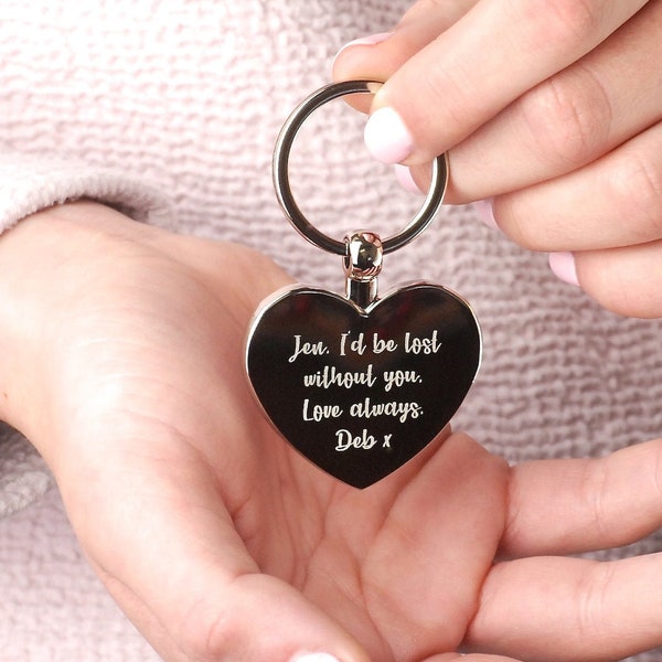 Personalised Silver Heart Key Chain, Engraved Silver Key Ring, Love Token Key Fob, Wedding Day Keepsake, Mothers Day Gift, New Home Gift