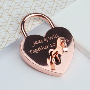 Personalised Rose Gold Heart Love Padlock, Engraved Love Lock, Love Token, Engagement Gift, Lovers Gift, Custom Love Token, Bridge Padlock image 3