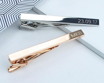 Personalised Tie Clip, Custom Tie Bar, Groomsmen or Usher Gift, Engraved Tie Pin, Rose Gold, Silver, Gold Men's Jewellery, Wedding Day Gift