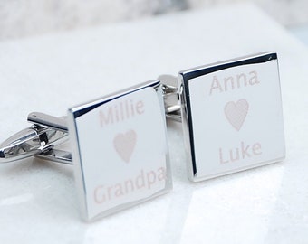 Custom Love Somebody Heart Cufflinks, Personalised Engraved Name Cuff Links, Love Token for Him, Grandad Gift, Bespoke Cufflink Gift for Him