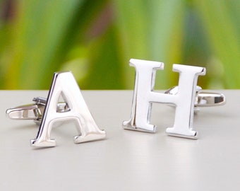 Personalised Boxed Alphabet Initial Cufflinks, Silver Letter Cufflinks, Custom Cufflinks Gift, Wedding Cuff links, Fathers Day Gift for Dad