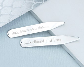 Personalised Silver Collar Stiffeners, Collar Stays, Custom Gift for Men, Engraved Collar Stiffeners, Fathers Day Gift, Groomsmen Accessory