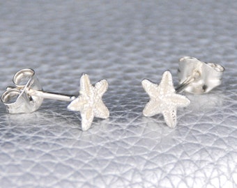 Sterling Silver Handcrafted Starfish Stud Earrings, Tiny Starfish Studs, Beach Themed Shell Earrings, Ocean Themed Jewellery, Everyday Studs