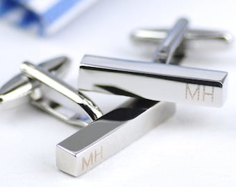 Custom Engraved Silver Bar Name Initial Cufflinks, Personalised Groom Cuff Links, Personalised Mens Alphabet Gift, Wedding Jewellery For Him