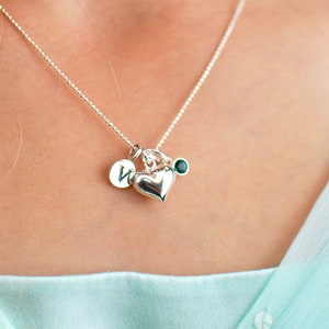 Collar de corazón personalizado para niños a medida, regalo de piedra de nacimiento para niñas, collar de bautizo de plata, regalo de bautismo para niñas, regalo de cumpleaños para niñas