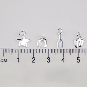 Silver Charms For Jewellery Making, Dainty Charm, Wishbone, Baby Feet, Star and Horseshoe Charms, Stocking Filler, New Baby Gift, Good Luck