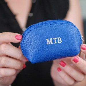 Mini porta-moedas de couro com monograma, bolsa de couro personalizada, carteira de bolso, bolsa de bolso azul, presente personalizado, acessórios pessoais para ela