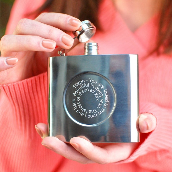 Personalised Message Hip Flask, Spiral Engraved Hip Flask, Wedding Party Gift, 18th Birthday Gift, Groomsmen Gift, Ushers Gift