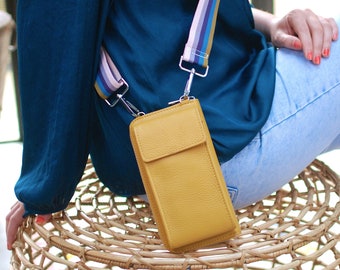 Borsa per telefono in pelle monogramma personalizzata con cinturino intercambiabile, tracolla piccola con cerniera, borsa piccola in pelle personalizzata con cinturino staccabile,