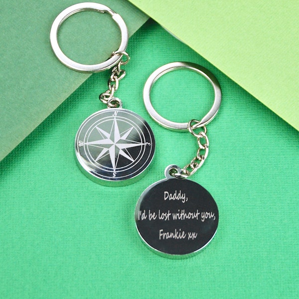 Engraved Compass Keychain Etsy