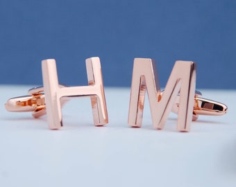 Personalised Rose Gold Initial Letter Cufflinks, Alphabet Cufflinks, Engraved Box, Wedding Cufflinks, Rose Gold Cufflinks for Men