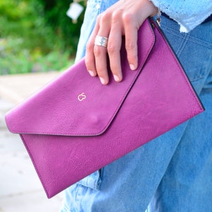 Monogram Clutch Bag Personalised Envelope Clutch Purse Faux Leather Bag Fuchsia Clutch Bridesmaid Bag Wedding Handbag Evening Bag image 2