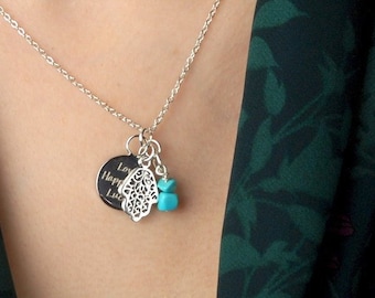 Personalised December Birthstone Sentiment Necklace, Custom Message Pendant, December Birthday, Bespoke Necklace, Gemstone Gift for Friend