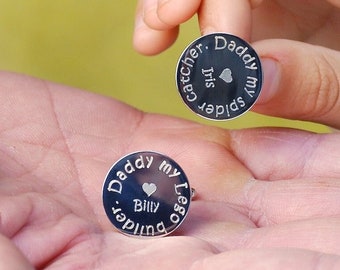 Personalised Unique Dad Cufflinks, Dad Gift from Kids, Engraved Round Silver Cufflinks, Dad my Hero Gift, Child to Dad Gift for Fathers Day