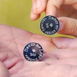 Personalised Unique Dad Cufflinks, Dad Gift from Kids, Engraved Round Silver Cufflinks, Dad my Hero Gift, Child to Dad Gift for Fathers Day image 1