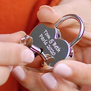Candado de amor con forma de corazón de plata personalizado, candado con llave, regalo para amantes, regalo de compromiso, recuerdo del día de la boda, símbolo de amor personalizado