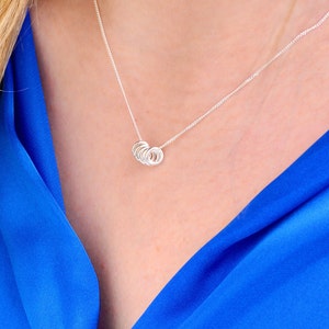 Personalised Five Silver Rings Necklace, Dainty Five Rings Pendant, Five Mini Hoops Charm Necklace, 50th Birthday Jewellery Gift for Her