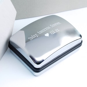 Gepersonaliseerde manchetknopendoos, gegraveerde verchroomde doos voor manchetknopen, doos aangepaste bruiloft manchetknopen, cadeau voor getuige, gegraveerde manchetknopendoos