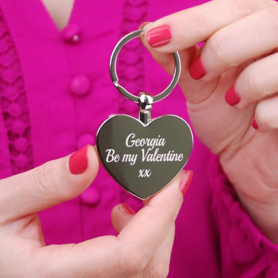 Personalised Silver Heart Key Chain Engraved Silver Key Ring Love Token Key Fob Wedding Day Keepsake Mothers Day Gift New Home Gift