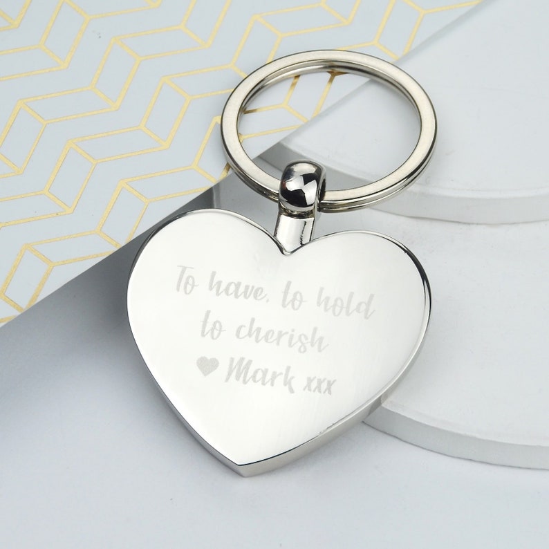 Personalised Silver Heart Key Chain Engraved Silver Key Ring Etsy