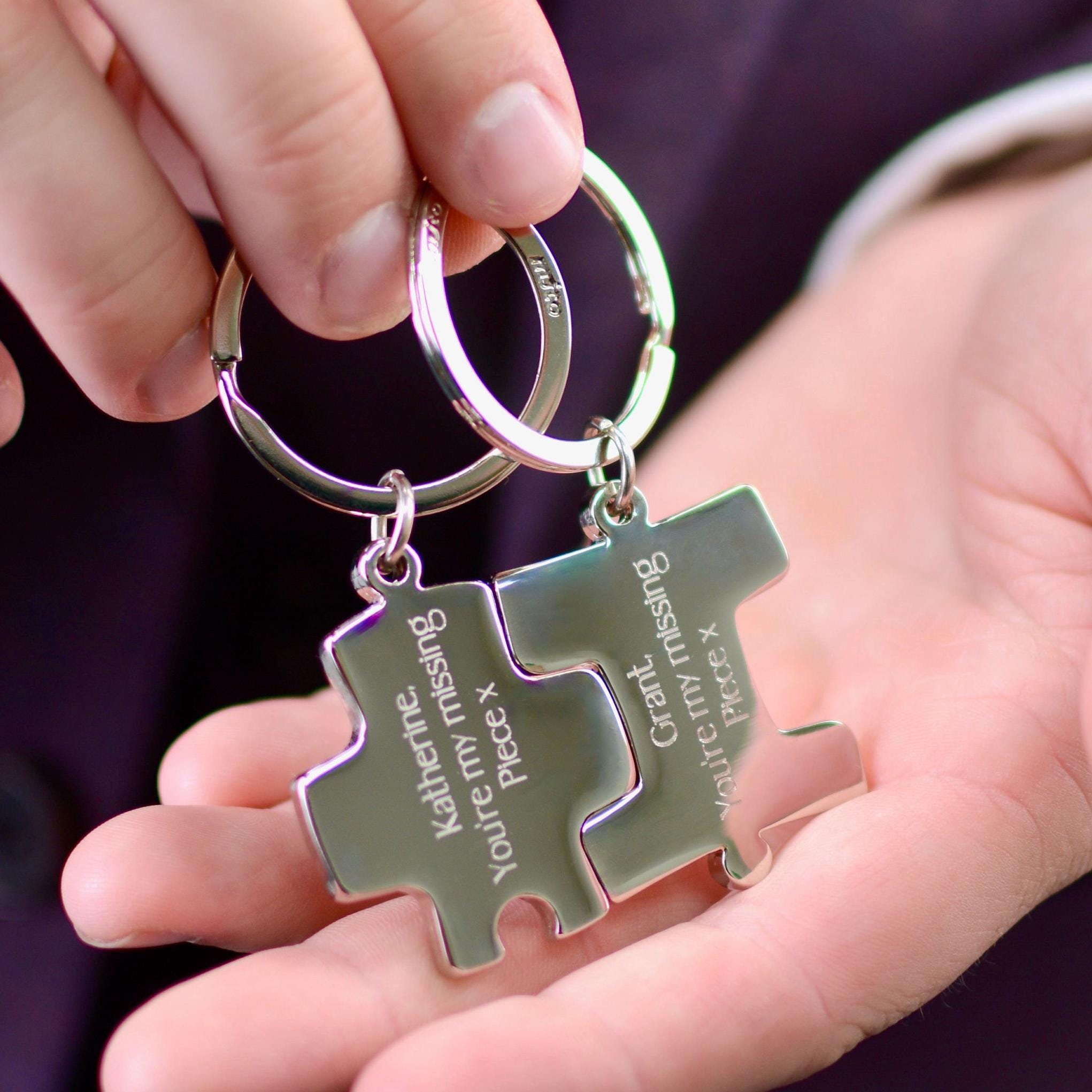 Personalised Jigsaw Keyrings Set, Custom Couples Keyrings, Missing