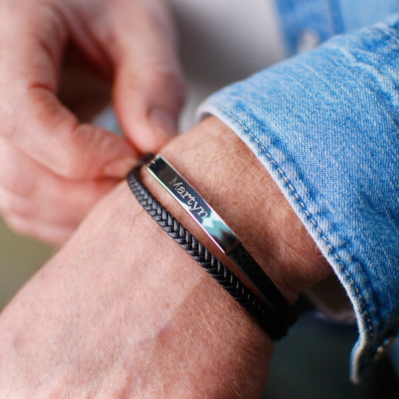 Polished Mens Leather Bracelet