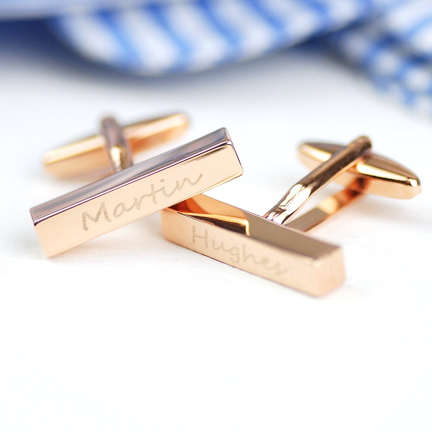 Engraved Personalised Rose Gold Rectangle Wedding Cufflinks Any Text ENGRAVED 