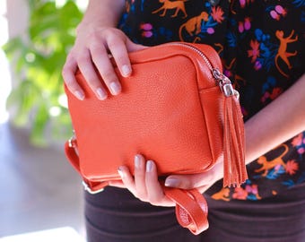 Personalised Italian Leather Crossbody Bag with Tassel Charm