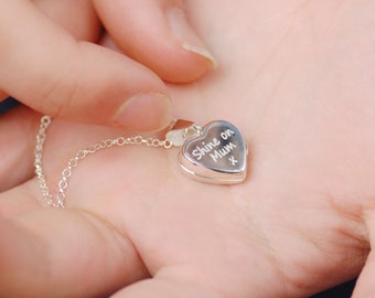 Personalised Sterling Silver Heart Locket, Heart Shaped Locket with CZ Star, Engraved Locket, Keepsake Necklace, Bride or Bridesmaids Gift