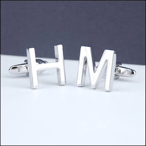 Gemelos con letras iniciales modernas, gemelos con el alfabeto, gemelos personalizados para él, gemelos de boda, gemelos de la A a la Z, regalo de novio personalizado