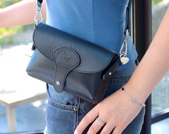 Small Leather Crossbody Bag Personalised With Engraved Bag Charm
