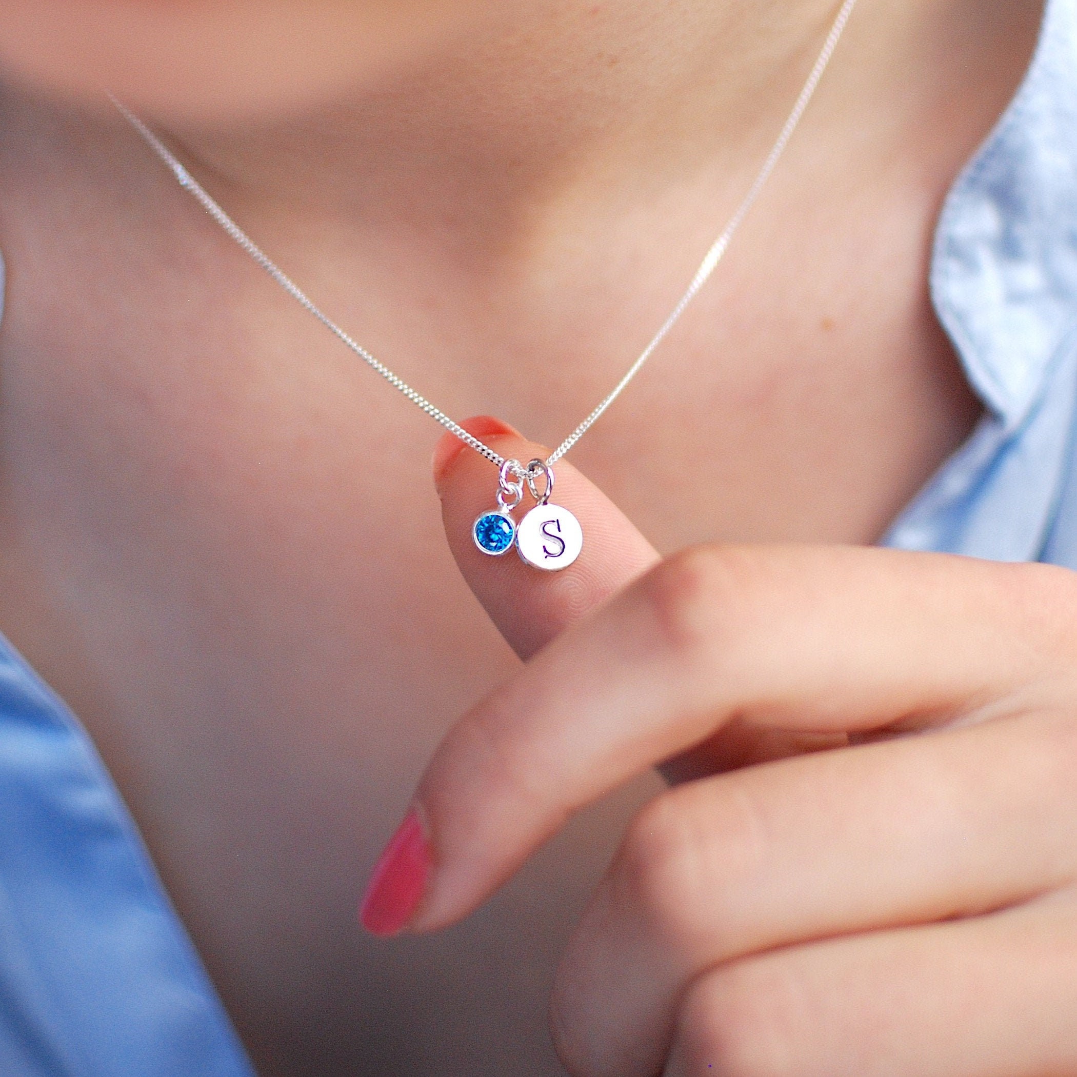 Initial S Birthstone Charm Necklace | Starling Jewelry