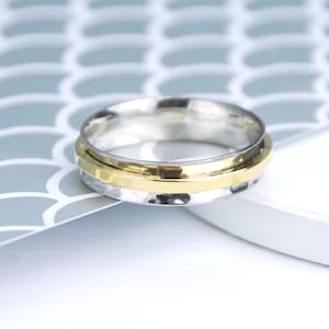 Sterling Silver and Brass Spinning Ring, Eve Skinny Silver Spinner, Narrow Ring, Worry Ring, Thumb Ring, Slim Fidget Ring, Anxiety Ring
