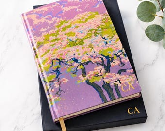 Personalised Journal Notebook with Monogram, Tree Blossom Design, With Gift Box
