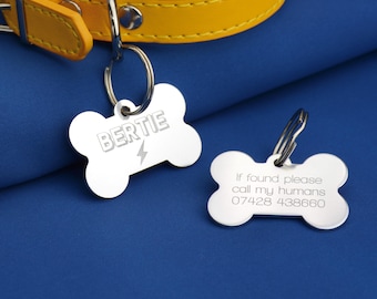 Personalised Silver Bone Dog Tag, Engraved Pet ID Tag