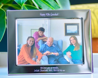 Personalised 90th Birthday Silver Photo Frame, Engraved Photograph Frame, Anti-Tarnish Silver Picture Frame, Custom Frame Gift, 90th for Her