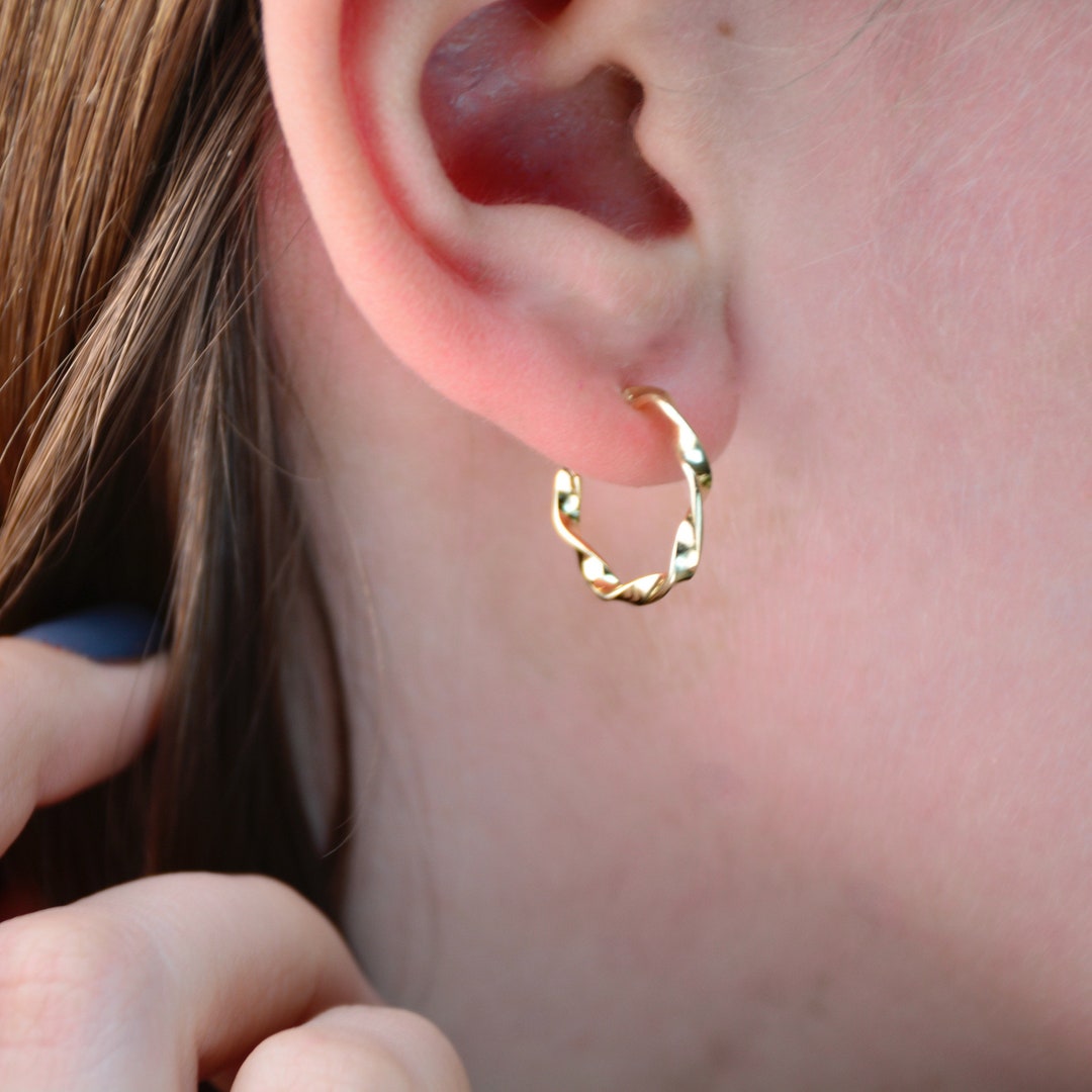 Gold Twisted Hoop Stud Earrings, Gold Twist Hoops, Small Gold Hoop