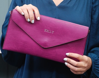 Monogram Clutch Bag • Personalised Envelope Clutch Purse • Pu Faux Leather Bag • Navy Clutch • Bridesmaid Bag • Wedding Handbag •Evening Bag