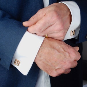Personalised Rose Gold Initial Letter Cufflinks on model