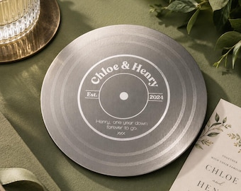 Personalised Couples Coaster, Engraved Music Gift, Custom Vinyl Music Mat, Music Lover Gift, Anniversary, Birthday Keepsake, Boyfriend Gift