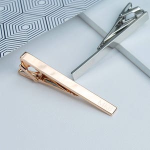 Personalised rose gold and silver tie clip