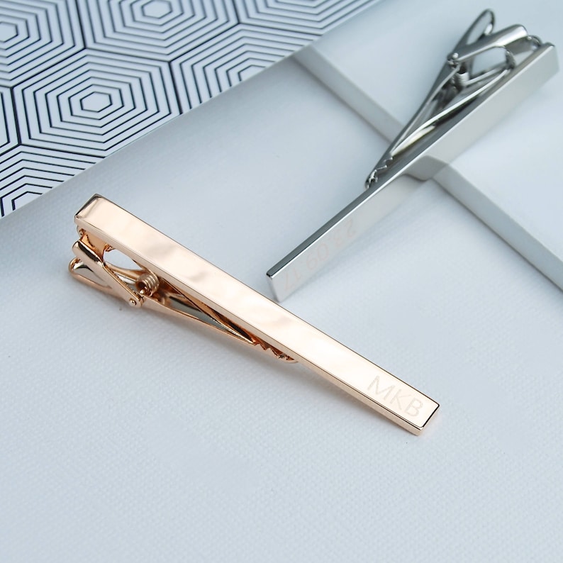 Personalised rose gold and silver tie clip