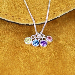 Sterling Silver Family Birthstone Necklace close-up with Peridot/Blue Topaz/Amethyst/Alexandrite