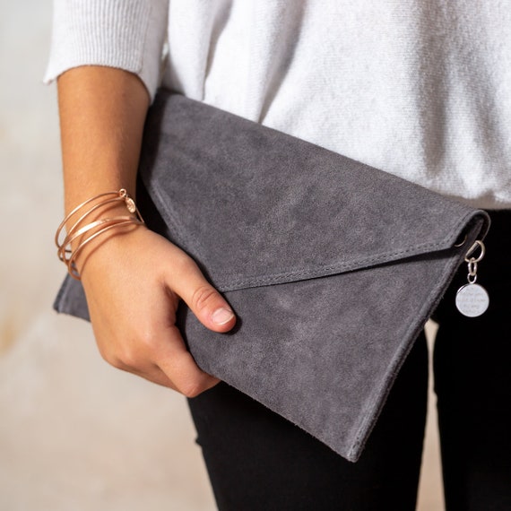 Monogrammed Faux Leather Black Formal Envelope Clutch