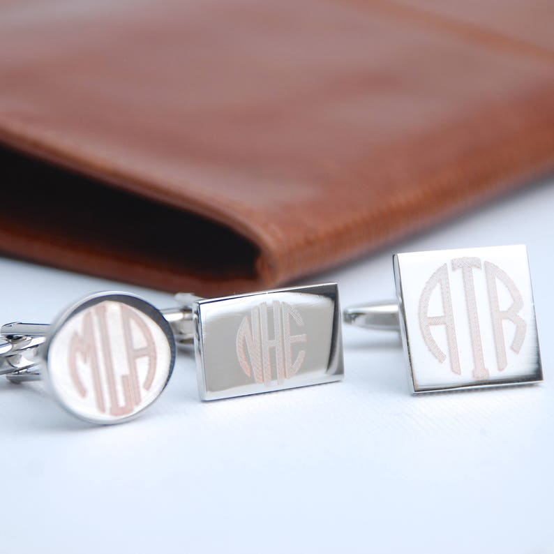 Personalised Monogram Letters Cufflinks Contemporary Engraved Name Cufflinks Engraved Shape Cufflinks Bespoke Wedding Gift for Groomsmen
