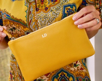 Monogram Leather Clutch Bag - Personalised Leather Pouch